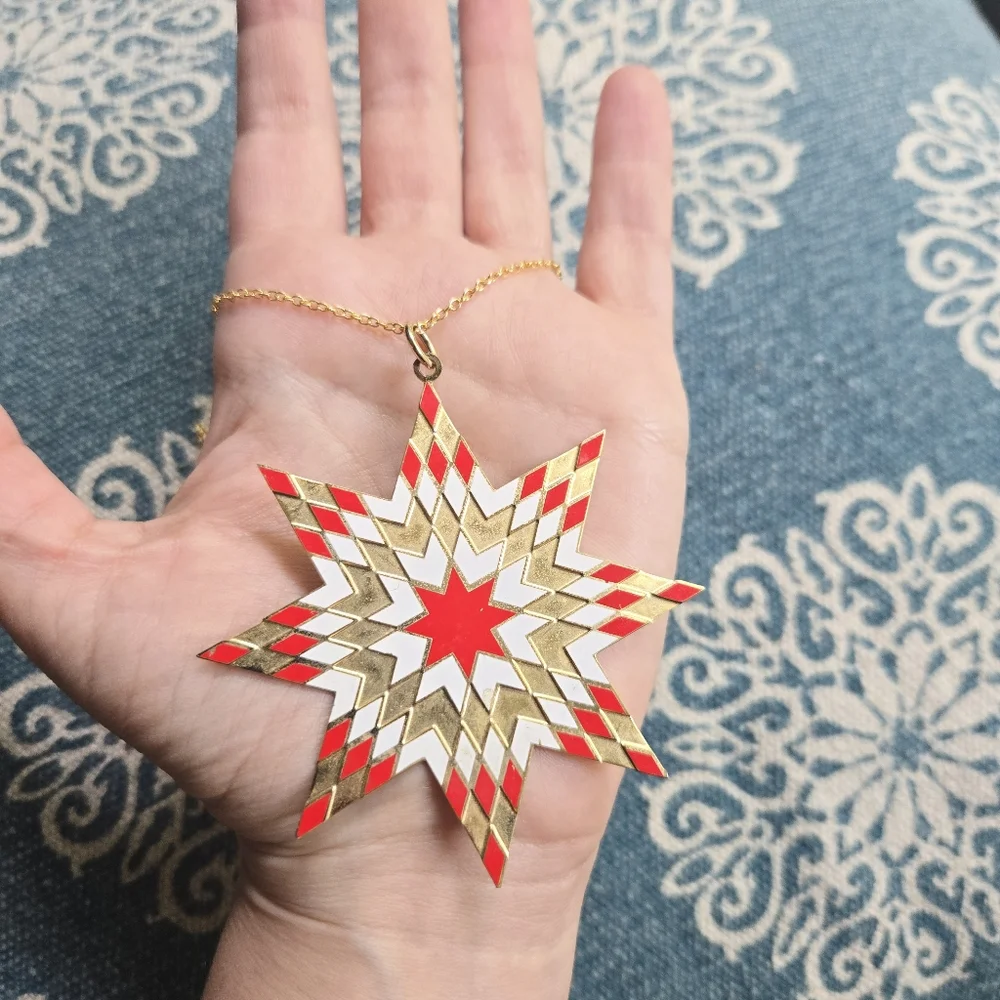 Vintage Bohemian Oversized Red & Gold Star Ornate Boho Necklace